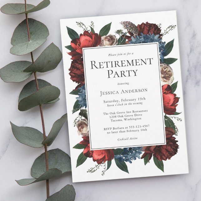 Invitation Luxe Floral Elegant Retirement Party pour elle (Créateur téléchargé)