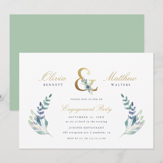 Invitation Luxe Floral Engagement Party (Devant / Derrière)