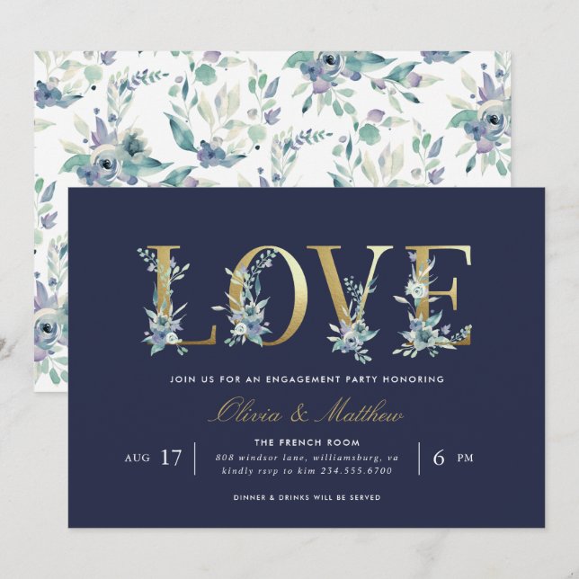 Invitation Luxe Floral Engagement Party (Devant / Derrière)