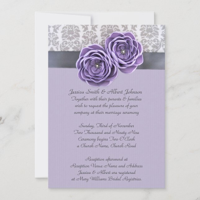 Invitation Luxe Floral Lavender Ribbon Belt Wedding Invite (Devant)
