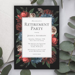 Invitation Luxe Floral sur Black Elegant Retirement Party
