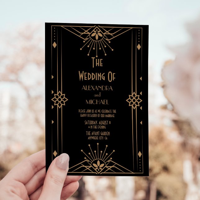 Invitation Luxe Gold Art Déco Grand Mariage des années 1920 (Créateur téléchargé)
