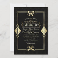 Luxe Gold Black Art Déco Fleur de Lis Mariage