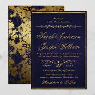 Invitation Luxe Gold Frame Foil & Texture Purple Mariage I