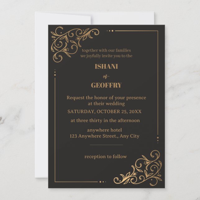 Invitation Luxe Gold Mariage de verdure géométrique (Devant)