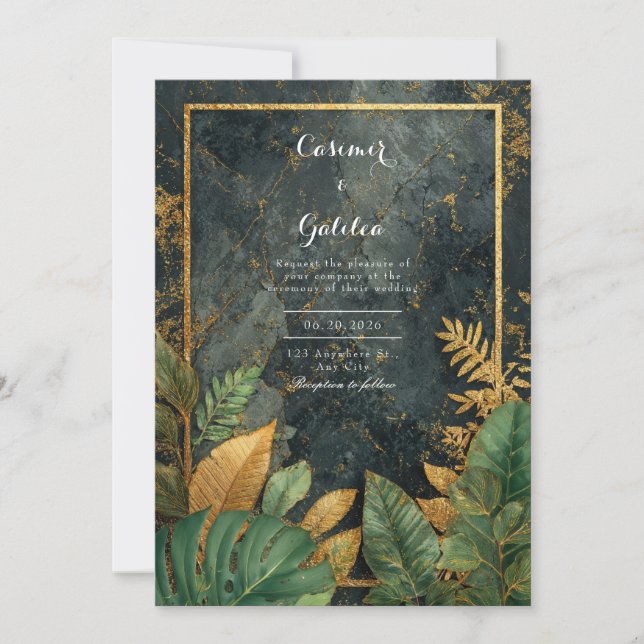 Invitation Luxe Green Botanical & Gold VIP Mariage (Devant)
