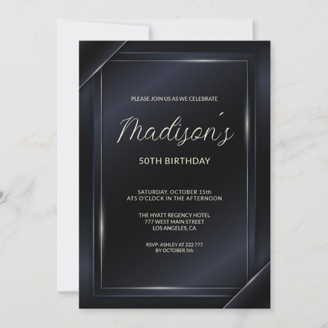 Invitation Luxe gris foncé Arrière - plan Silver Lines Annive (Devant)