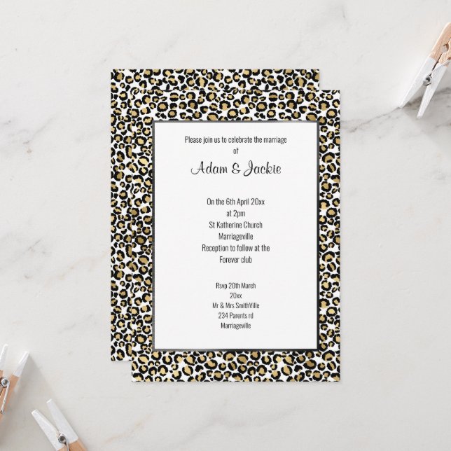 INVITATION LUXE LEOPARD BLACK TRIM MARIAGE (Devant/Arrière en situation)
