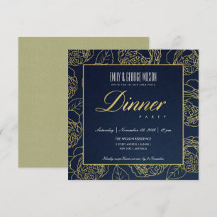 INVITATION LUXE LUSH NAVY FAUX OR ROSE FLORAL SOIRÉE