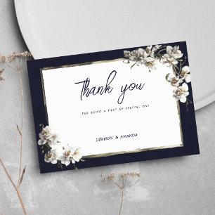 Invitation Luxe marine bleu or blanc orchidée Merci