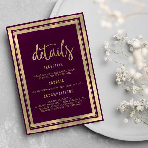 Invitation Luxe minimaliste or bordeaux Détails mariage