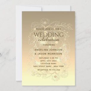 Invitation Luxe moderne Elegant Or Floral Mariage de dentelle