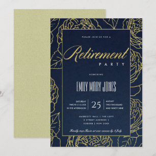 INVITATION LUXE NAVY OR ÉLÉGANT ROSE FLORAL RETRAITE