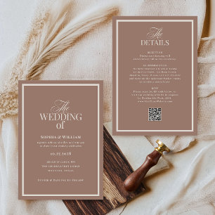 Invitation Luxe Neutre Mocha Taupe   Code QR RSVP Mariage