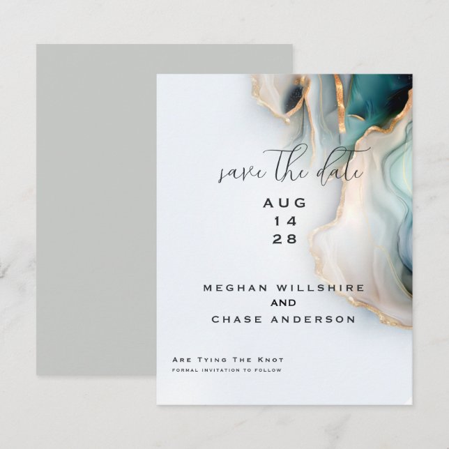 Invitation Luxe Opal Turquoise Or Liquide d'alcool Encre (Devant / Derrière)