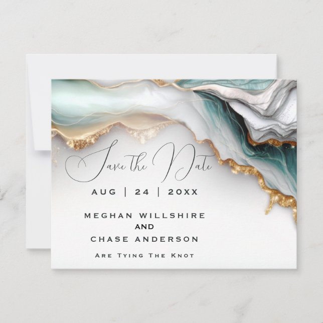 Invitation Luxe Opal Turquoise Or Liquide d'alcool Encre (Devant)