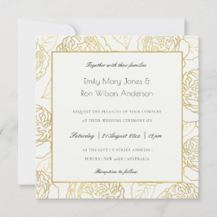 INVITATION LUXE OR BLANC KRAFT ÉLÉGANT ROSE FLORALE MARIAGE