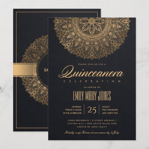 INVITATION LUXE OR NOIR CLASSIQUE ORNATE MANDALA QUINCEANERA