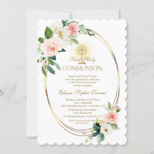 Invitation Luxe Printemps Blush Floral Or Sainte Communion