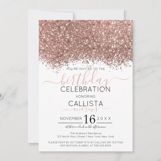 Invitation Luxe Rose Gold Parties scintillant blanche  Confet (Devant)