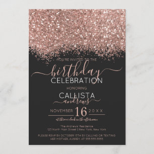 Invitation Luxe Rose Gold Parties scintillant Noir Confetti A
