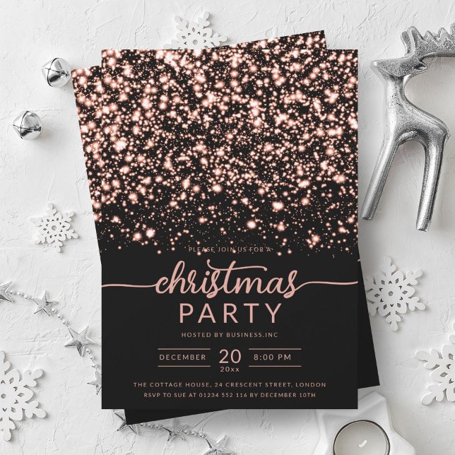 Invitation Luxe Rose Gold Winter Shiny Stars Company Xmas (Luxe Rose Gold Winter Shiny Stars Company Xmas Invitation)