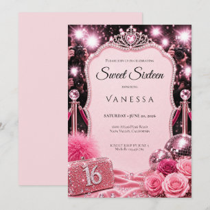 Invitation Luxe Rose Strass Paillettes Sweet 16