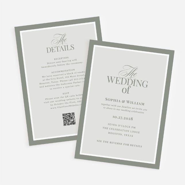 Invitation Luxe Sage Green avec RSVP QR Code | Mariage (Créateur téléchargé)