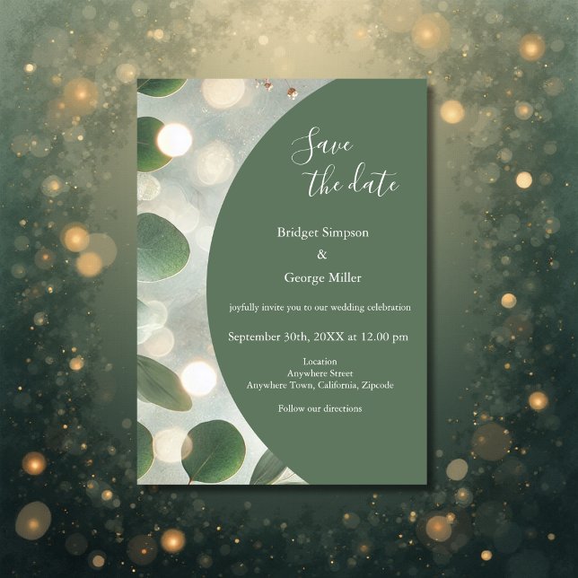 Invitation luxe Sage Green Eucalyptus coffre-fort Mariage dat (Créateur téléchargé)