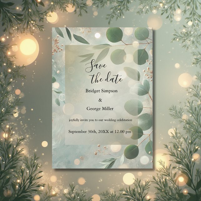 Invitation luxe Sage Green Eucalyptus Mariage coffre-fort dat (Créateur téléchargé)