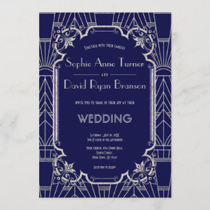 Invitation Luxe Silver Navy Blue Great Gatsby 20s Mariage