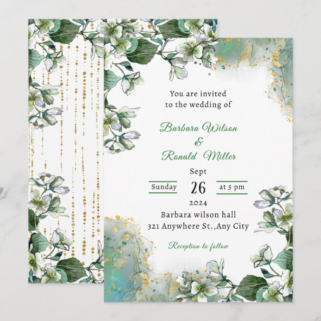Invitation Luxe vert et or (Devant / Derrière)