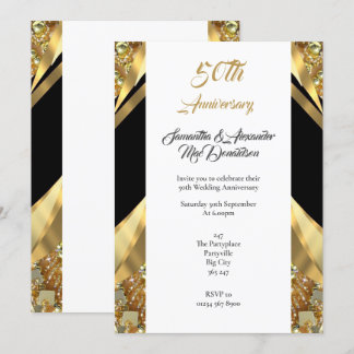 Invitation Luxueux 50e anniversaire de mariage or et noir