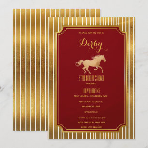 Invitation Luxueux Art Déco Derby Mariage Or et Bourgogne