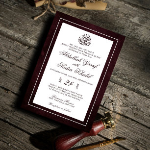 Invitation Luxueux Bourgogne Élégant Cadre Mariage islamique