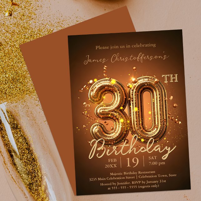 Invitation Luxueux Brown et Gold 30e anniversaire Fête (Créateur téléchargé)