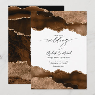 Invitation Luxueux Brown & Or Agate Mariage QR Code Rsvp