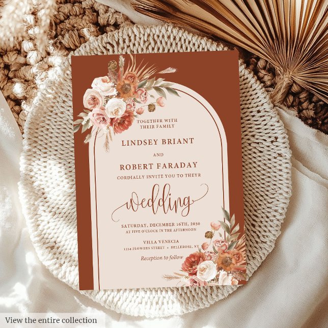 Invitation Luxueux Dusty Orange Pampas Grass Boho Mariage (Luxury Dusty Orange Pampas Grass Boho Wedding Invitation)