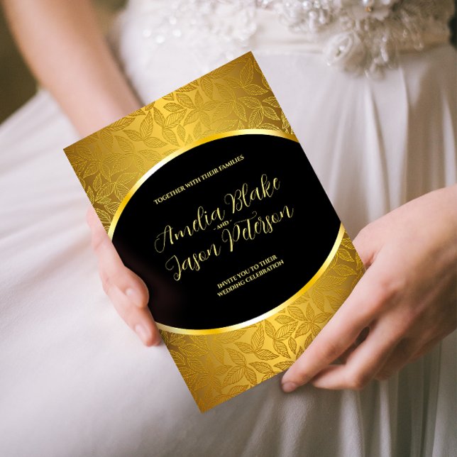 Invitation Luxueux Feuille Motif  en or gravé Mariage (Créateur téléchargé)