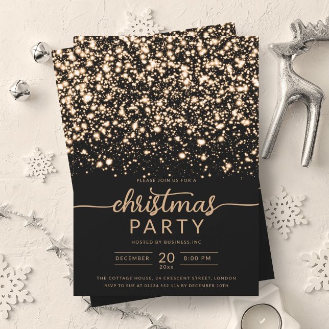 Invitation Luxueux Gold Winter Shiny Stars Company Xmas (Luxurious Gold Winter Shiny Stars Company Xmas Invitation)