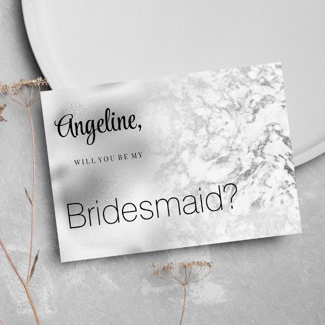Invitation Luxueux gris blanc marbre argenté Bridesmaid (Luxurious gray white silver marble Bridesmaid)