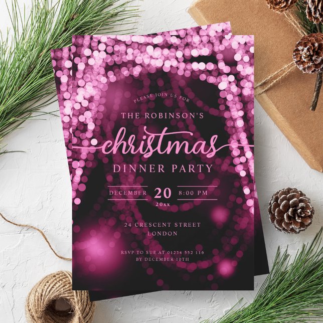 Invitation Luxueux Hot Pink Winter Lights Noël (Luxurious Hot Pink Winter Lights Christmas Invitation)