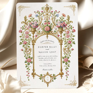 Invitation Luxueux Mariage baroque or Floral