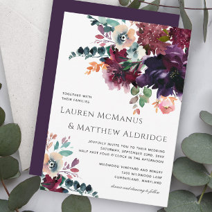 Invitation Luxueux Mariage Bouquet de couleur violet foncé