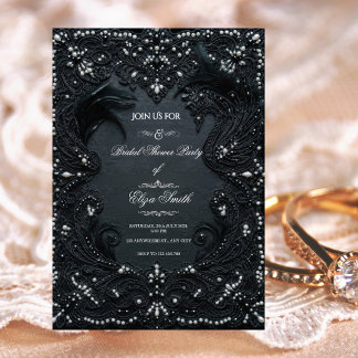 Invitation Luxueux Mariage de Fiançailles en Dentelle Noire V