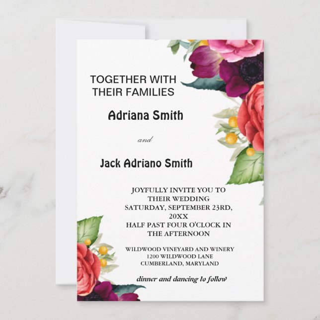 Invitation Luxueux Mariage Floral Moderne (Devant)