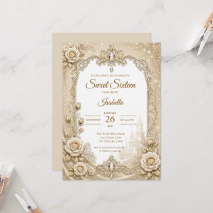 Invitation Luxueux Nœud en Dentelle d'Or et d'Ivoire pour Swe