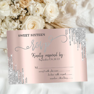 Invitation Luxueux paillettes argent gouttes Sweet 16 RSVP 