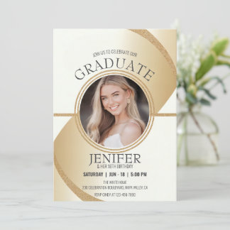 Invitation Luxueux Photo Anniversaire Diplôme d'Or Parkling