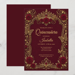 Invitation Luxueux Quinceañera Princesse Rouge & Or